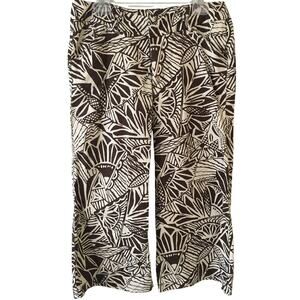 Willi Smith Sz 10 Brown, Cream Wide Leg Capris Tropical Print Front Back Pockets